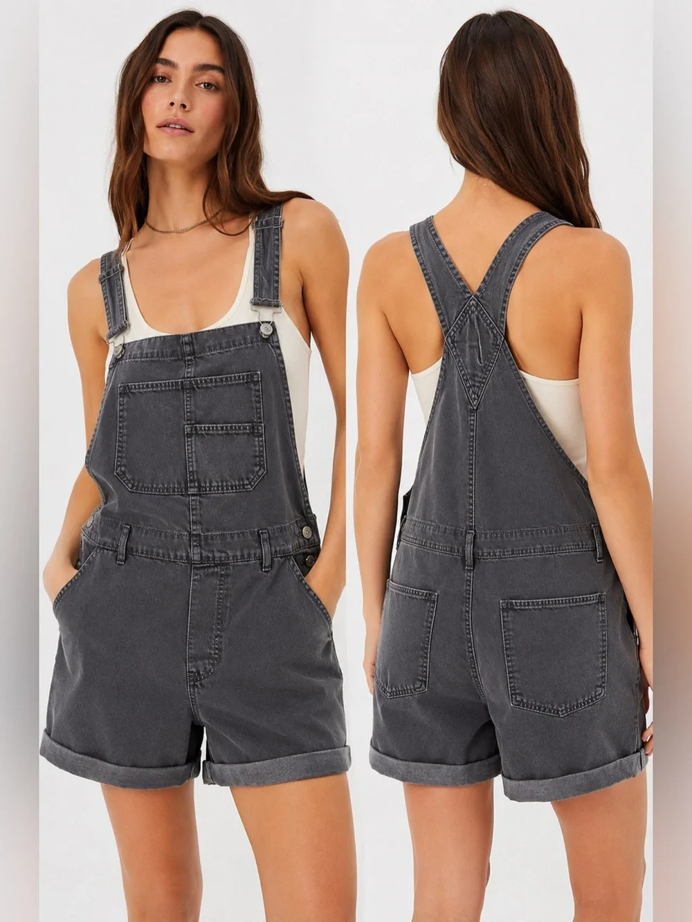 Free People We The Free Washed Charcoal Shortalls Overalls Size M
